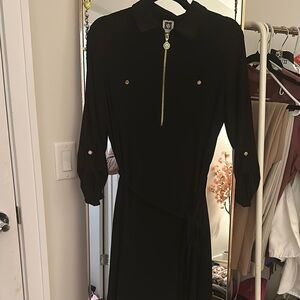 Anne Klein Black Long Sleeve Dress with Gold Accents